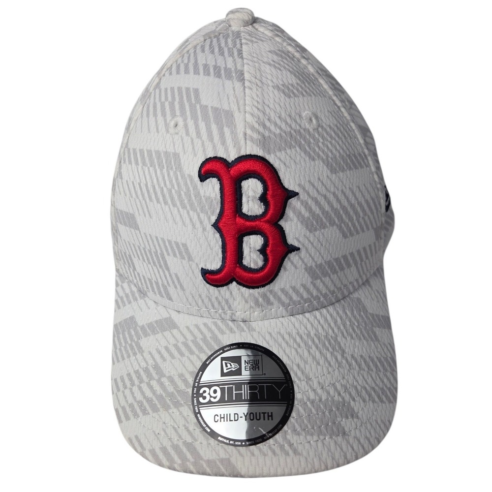 Boston Red Sox New Era 39THIRTY CHILD YOUTH Stretch Fit Hat White Gray MLB NEW